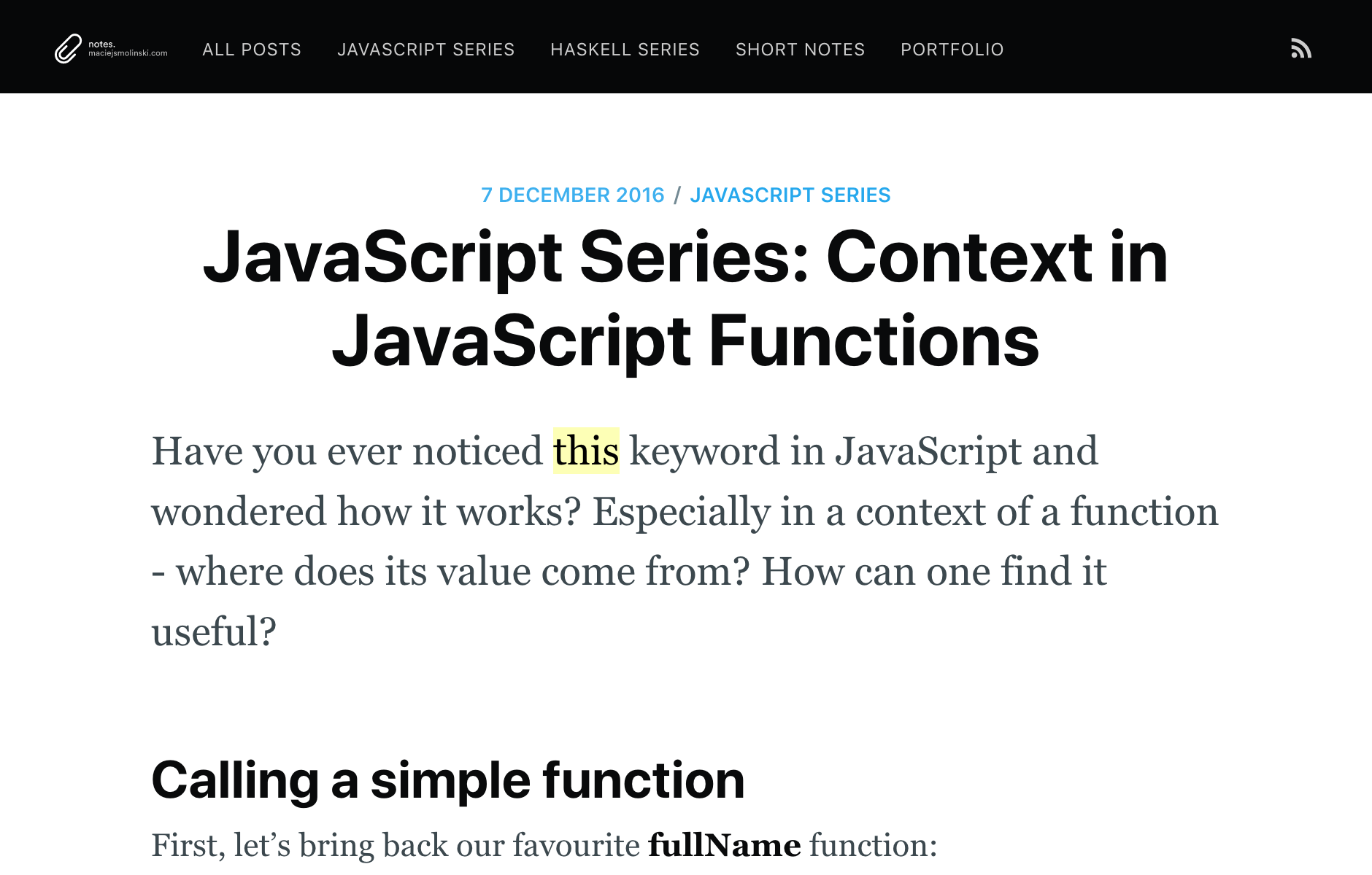 JavaScript Series Context in JavaScript Functions